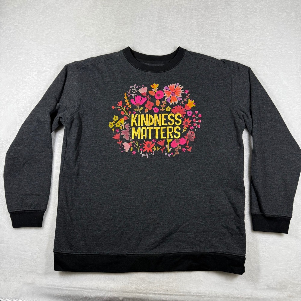 Natural Life Kindness Matters Floral Graphic Sweatshirt Charcoal Gray Medium